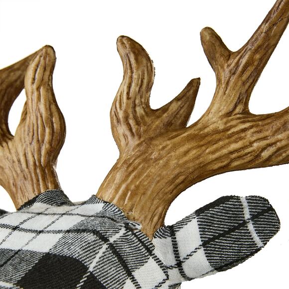 Plaid Deer Head Country Christmas Tree Topper 11.5" Black & White Holiday Decor - Picture 5 of 6